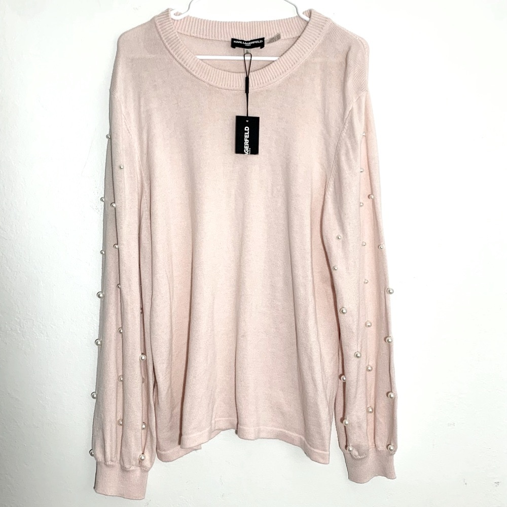 Karl Lagerfeld Pink Pearl Sweater Long Sleeve Sweater Size X Large